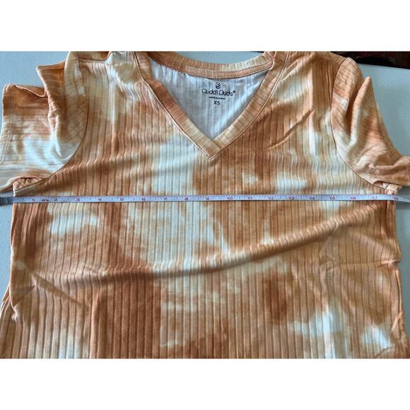 Cuddl Duds Women's Wide Rib V-Neck Tee w/ Side Slits Ochre Tie Dye NWOT SIZE XS - Picture 6 of 7
